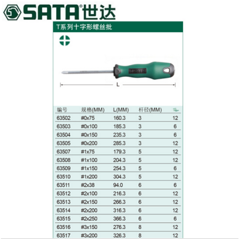世达五金工具 T系列十字螺丝批螺丝刀改锥 63509 #1X150MM