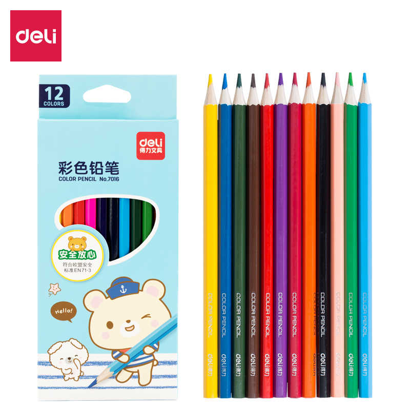 得力(deli)7017彩色铅笔油性彩铅手绘画笔素描初学者涂鸦填色美术用品儿童涂色笔学生专用套装 -18色/盒 2盒装高清大图