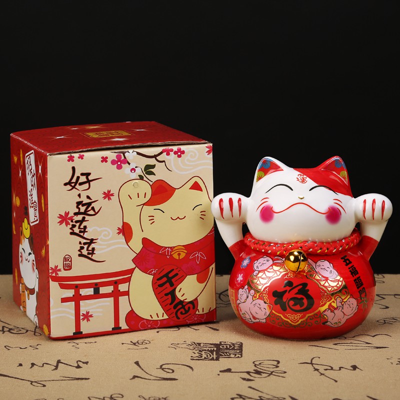 陶瓷猫摆件 小号存钱罐发财猫创意新年纪念礼品 三维工匠 千客万来猫高清大图