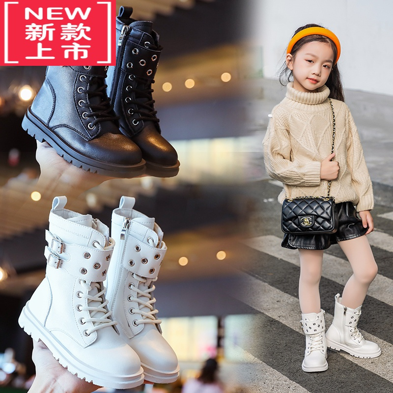 可莉允儿童靴子2022秋冬季新款童鞋男童时尚皮靴女童加棉马丁靴中大童潮