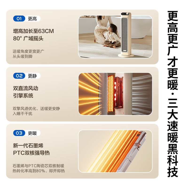 艾美特(AIRMATE)取暖器暖风机家用塔式速热暖风机办公室小太阳烤火炉节能暖脚器奶咖系列-石墨烯升级款HP21-K36