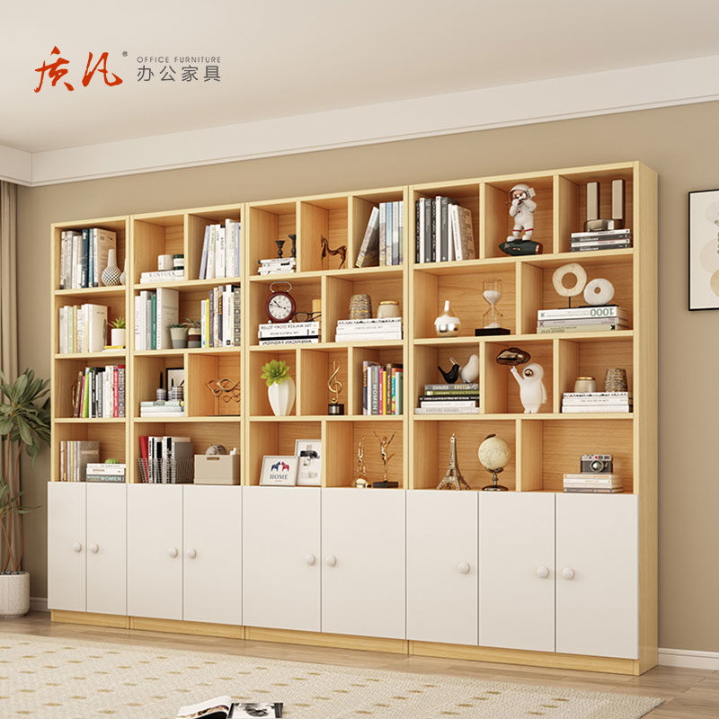 质凡全实木书架带门书柜落地置物架储物柜整墙展示柜 1200*240*2100mm高清大图