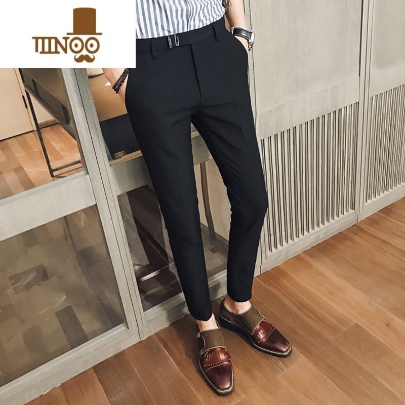 YANXU夏季高端西装裤子男修身小脚九分英伦休闲长裤商务韩版潮流小西裤
