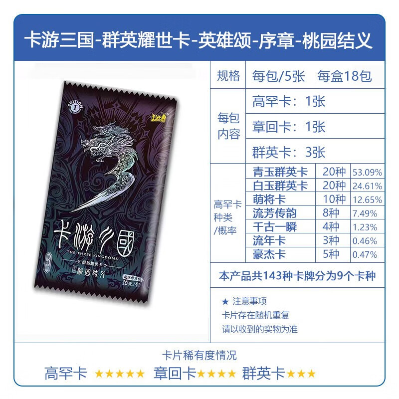 三国卡片群英耀世卡第一弹1桃园结义篇演义正版收藏卡包卡牌关羽曹操吕布赵云 群雄耀世卡 9包高清大图