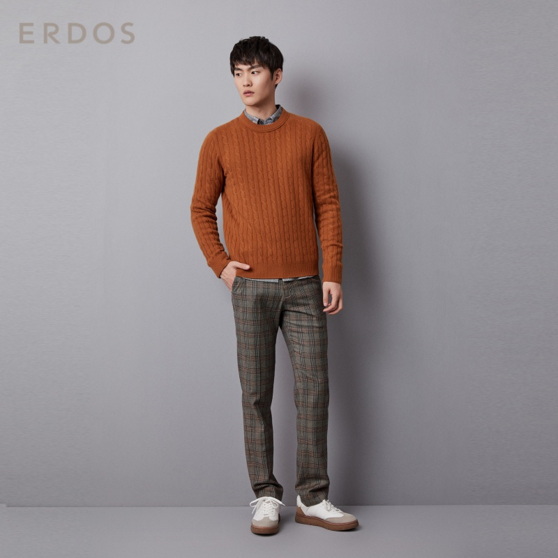 ERDOS 圆领绞花编织纹路设计男士长袖针织羊绒衫