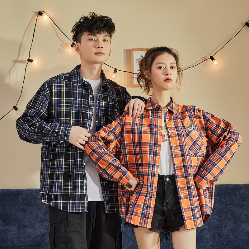 25折价73元还可叠券唐狮情侣装春季衬衫男女长袖全棉宽松学生衬衣休闲