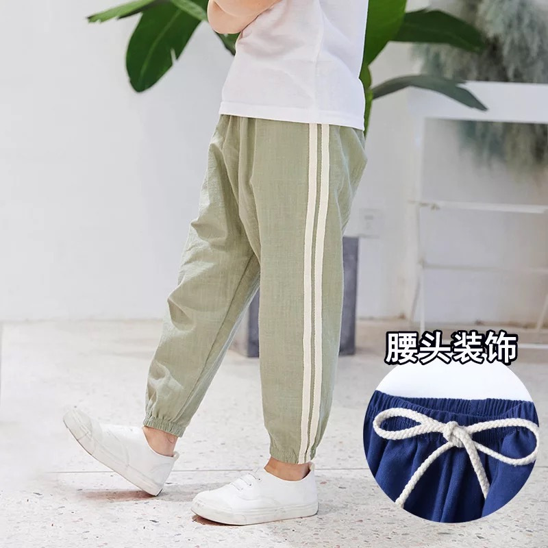 最喜家2020韩版儿童棉麻竹节防蚊裤 男童女童灯笼裤 夏季长裤 儿童运动裤子