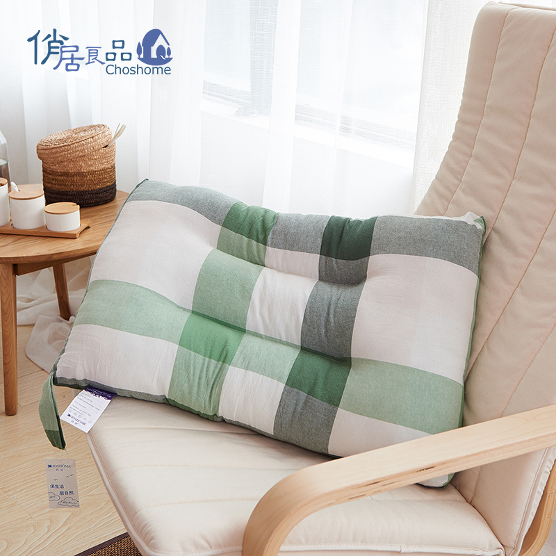 俏居(Choshome)家纺 水洗棉决明子护颈枕 枕头枕芯 48*74cm 绿色大格 春季;夏季;秋季;冬季