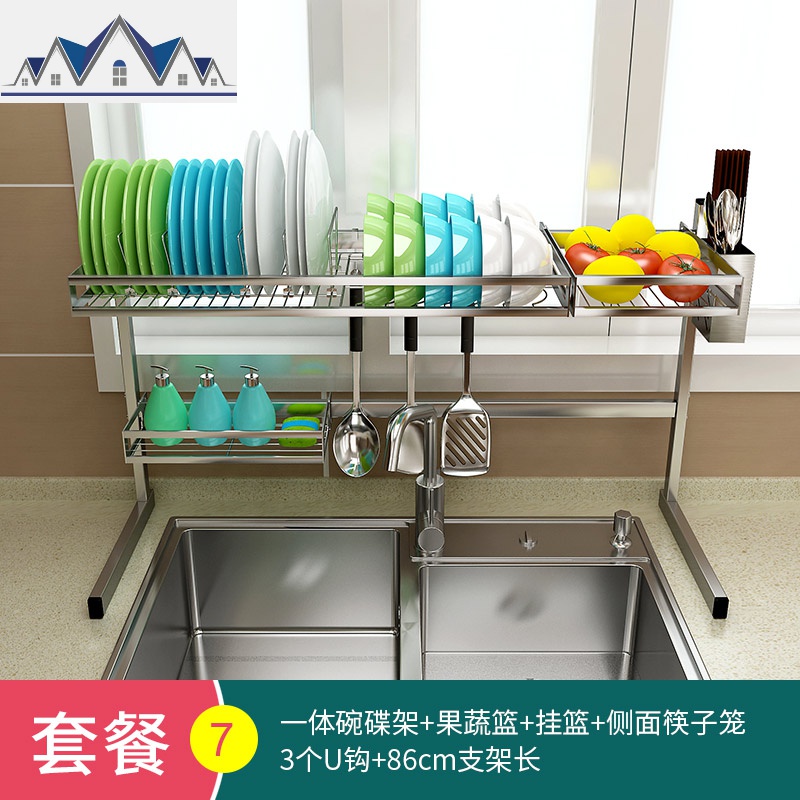 水沥水架洗碗池放碗架厨房置物架晾碗筷304不锈钢碗碟收纳家用_2_951 套餐7（双槽）