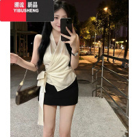 YIBUSHENG季新款小个子茶系穿搭轻熟御姐风辣妹无袖衬衫包臀短裙两件套小 L建议体重105-115斤 黑色短裙夏装搭配一整套韩系梨形身材穿搭套装/温柔系炸街奶乖今