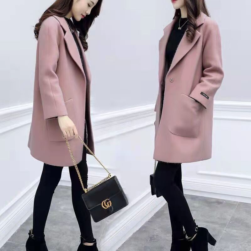 毛呢外套女秋冬中长款大码小个子2021新款韩版宽松学生呢子大衣女