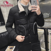 传奇保罗（CHUANQIBAOLUO）2019 羽绒棉冬款毛领拉链口袋男外套修身加厚棉衣男