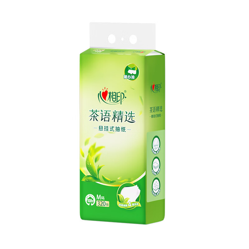 心相印挂式抽纸巾大包悬挂式抽纸四层厚实感压花挂墙式家用卫生纸厕纸 320抽单提装 DT10320(提装)