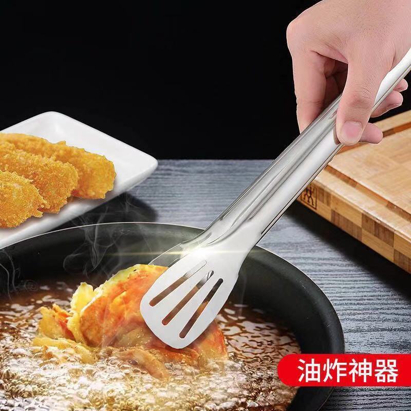 304加厚不锈钢 烧烤夹子食品夹子厨房夹子面包夹牛排夹烘焙煎饼夹 [304加厚不生锈]三线大号