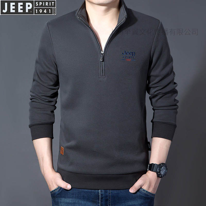 JEEP SPIRIT男装加绒保暖长袖T恤半拉链卫衣大码男装