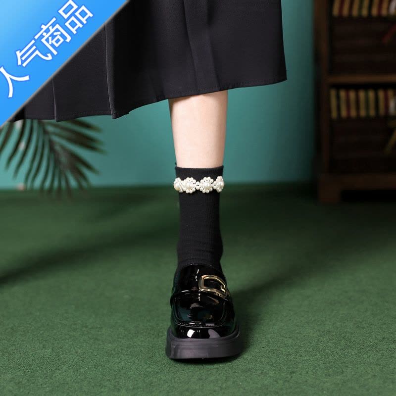 SUNTEK乐福鞋女2023秋季新款英伦风小皮鞋学院一脚蹬单鞋日系jk鞋子图片