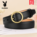 花花公子皮带女士真皮百搭时尚黑色腰带韩版夏装饰牛仔裤带ins带