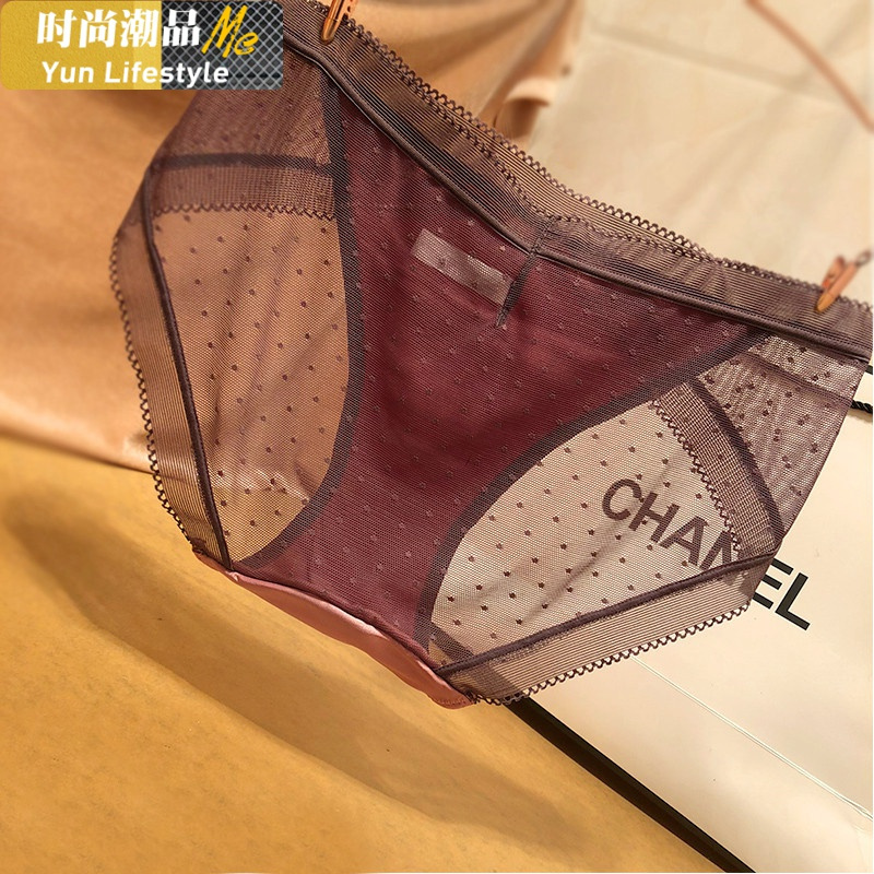 YUNWUXIN蕾丝内裤女中腰包臀女士内裤性感镂空透明黑色蕾丝三角裤诱惑内裤