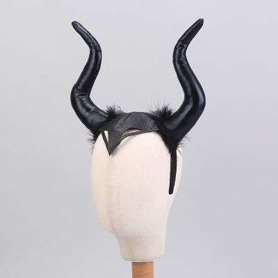 恶魔牛角发箍黑色舞台剧装扮服饰发箍万圣节服装恐怖牛角头套节日讨糖