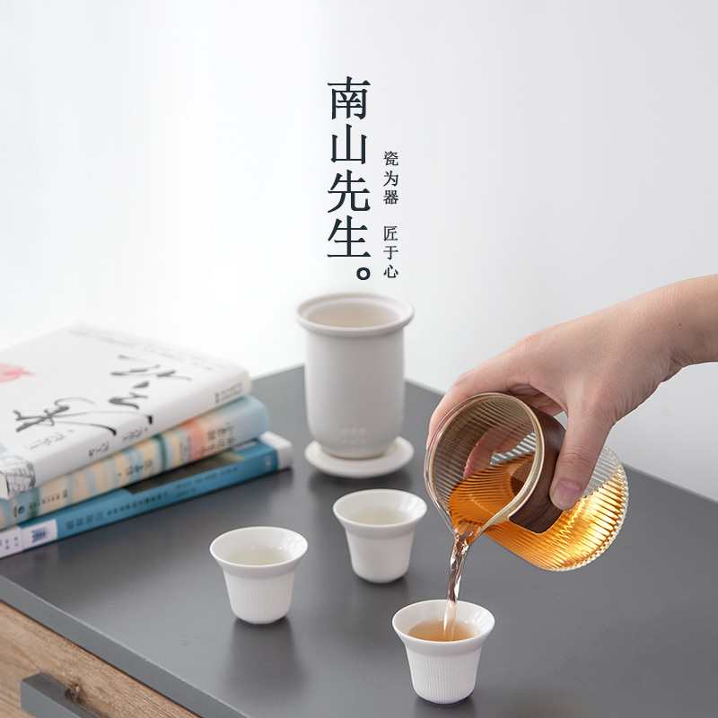 快客杯防烫陶瓷一壶三杯玻璃便携式旅行功夫茶具套装简约|经纬旅行套装_禅风白