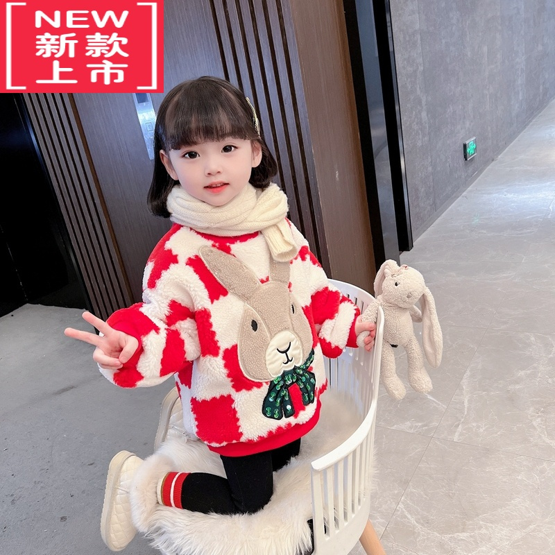 可莉允女童加绒毛毛衣韩版冬季2022新款儿童上衣女宝宝洋气时髦冬装衣服