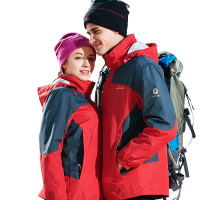 雷诺斯/laynos 冲锋登山衣衣男可拆卸内胆户外风衣女两件套三合一防水防风保暖外套 男款大红 XL