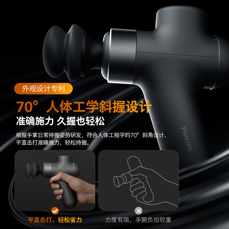 飞利浦(PHILIPS)筋膜枪 肌肉按摩器全身按摩器专业级家用健身肌肉放松仪 颈椎背腿部按摩器节日礼物小钢炮高清大图