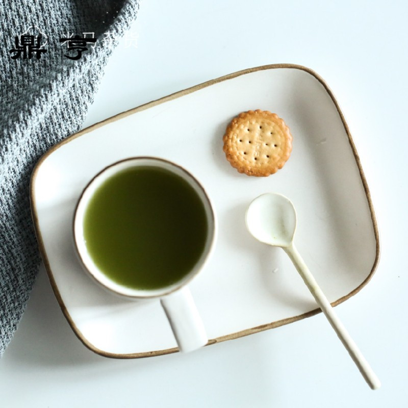 鼎亨米马杂货 带托盘的粗陶奶茶咖啡杯 带搅拌勺
