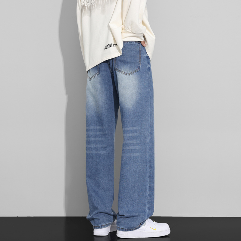 潮牌复古工装裤男高级感痞帅绣标洗水宽松阔腿潮男直筒牛仔裤