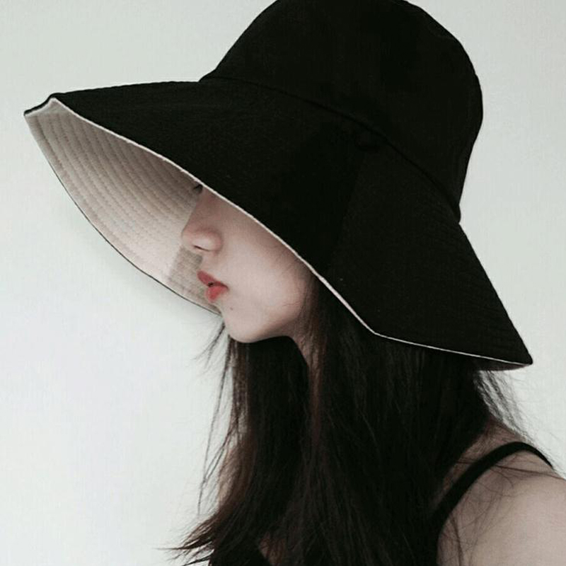 夏季渔夫帽女薄款骑行防晒紫外线遮阳帽子钓鱼大头围百搭太阳帽男 (双面款)黑色和杏色送防风绳 均码(55-58cm)
