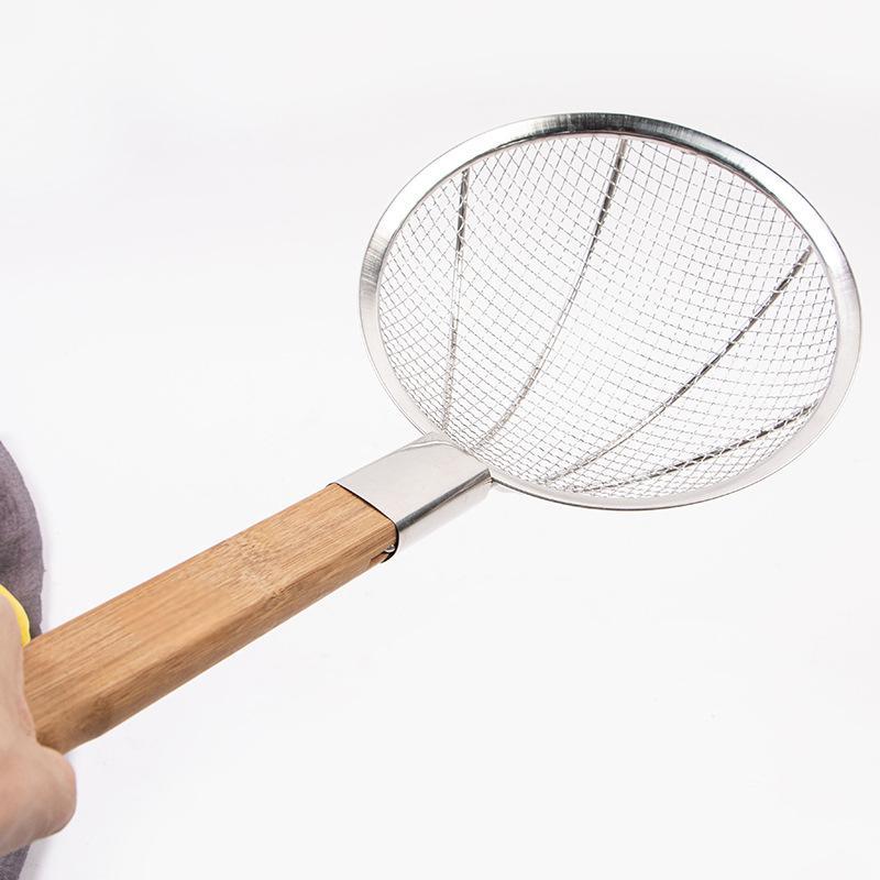 优橙不锈钢漏勺过滤网大号不锈钢笊篱细网密网长柄漏勺过滤勺厨房工具碳化竹柄直径26cm粗网4目 2个起订
