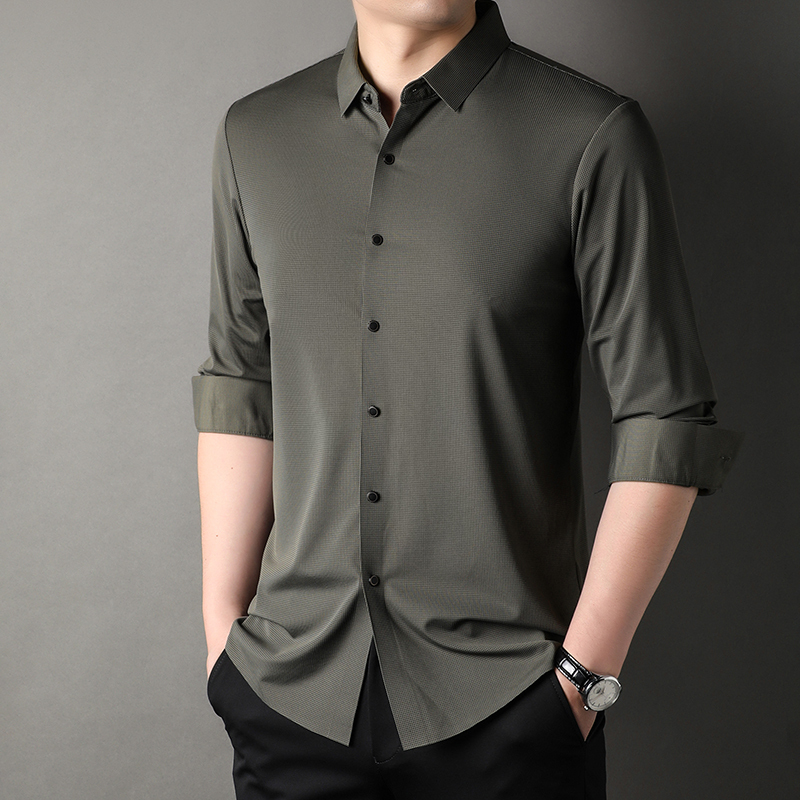 公子2023新款男装衣服长袖衬衫男商务大码纯色免烫衬衣中年秋季服饰