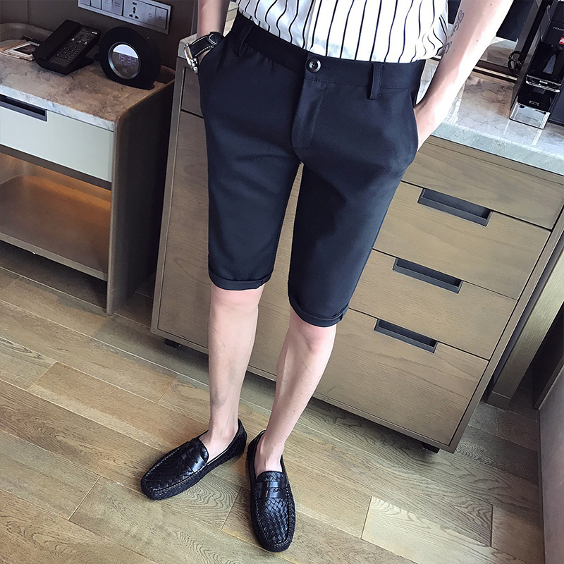 夏款薄款男士休闲五分裤韩版修身夜店男5分中裤型师气质西裤男