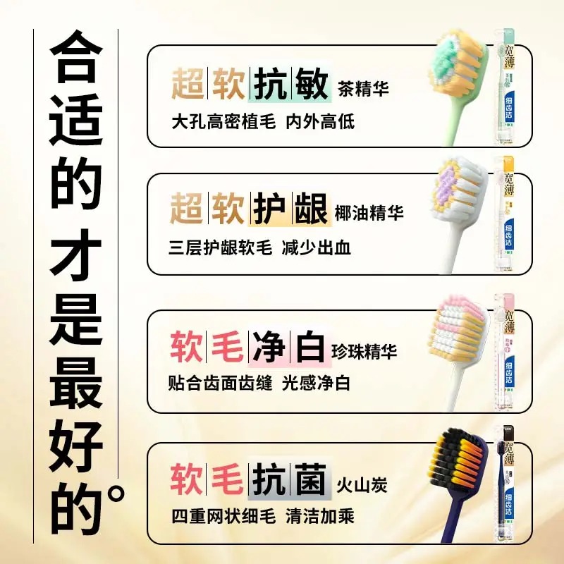 狮王细齿洁宽薄珍珠白牙刷两支装 颜色随机高清大图