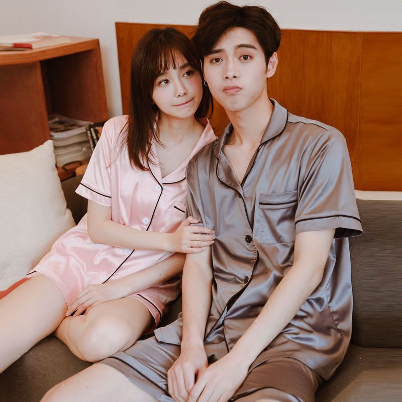 波迷娜(BOMINA)情侣睡衣女夏季短袖清新宽松韩版薄款轻奢丝滑两件套睡衣家居服男