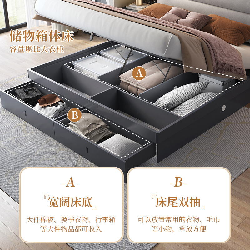 全友家居 意式轻奢软床双人床 卧室大床 加厚饱满软靠 科技布布艺床 金属排骨架 金属脚高清大图