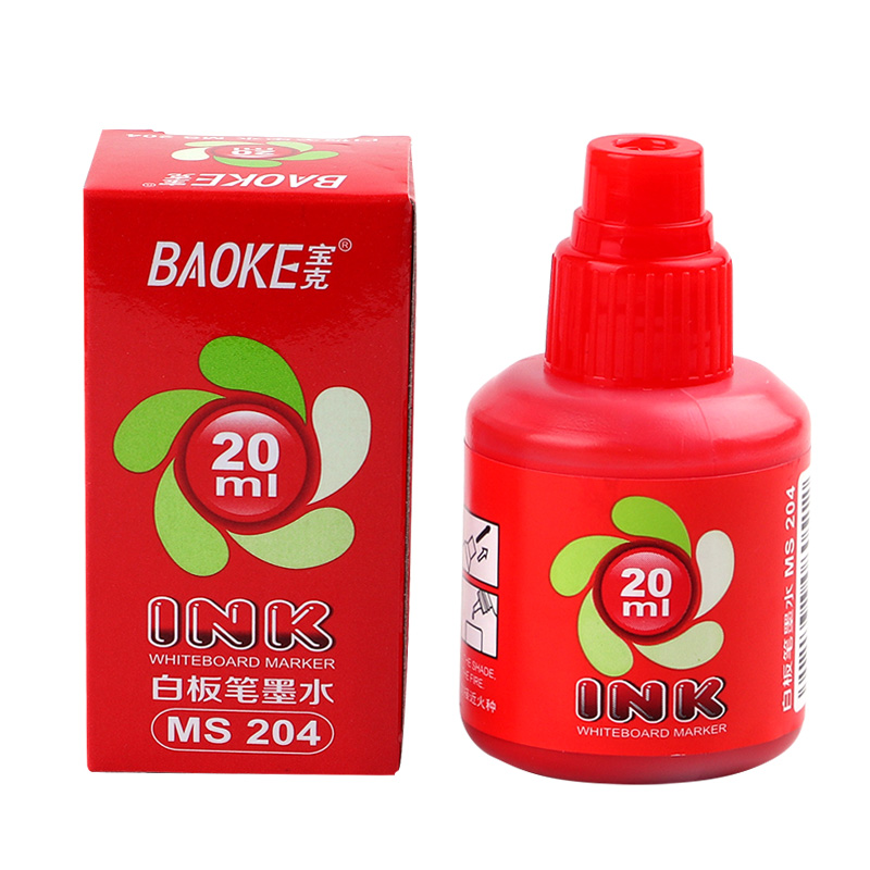宝克(baoke) MS204白板笔墨水教学告示笔用墨水补充液 红蓝黑 20ml/瓶 红色20瓶装