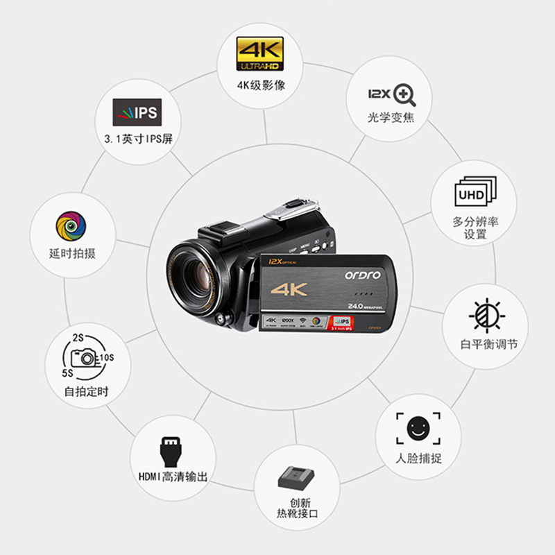 欧达(ORDRO)AC5摄像机 豪华版 4K光变录像机专业直播摄影机家用手持DV高清数码记录仪便携婚庆会议短视频高清大图