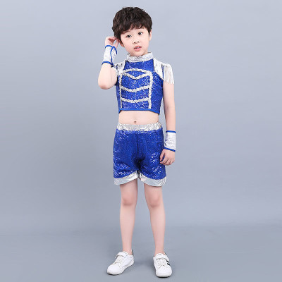 蓝色 男 100cm 六一儿童舞蹈演出服幼儿园小学合唱服女童蓬蓬裙亮片舞台表演服装