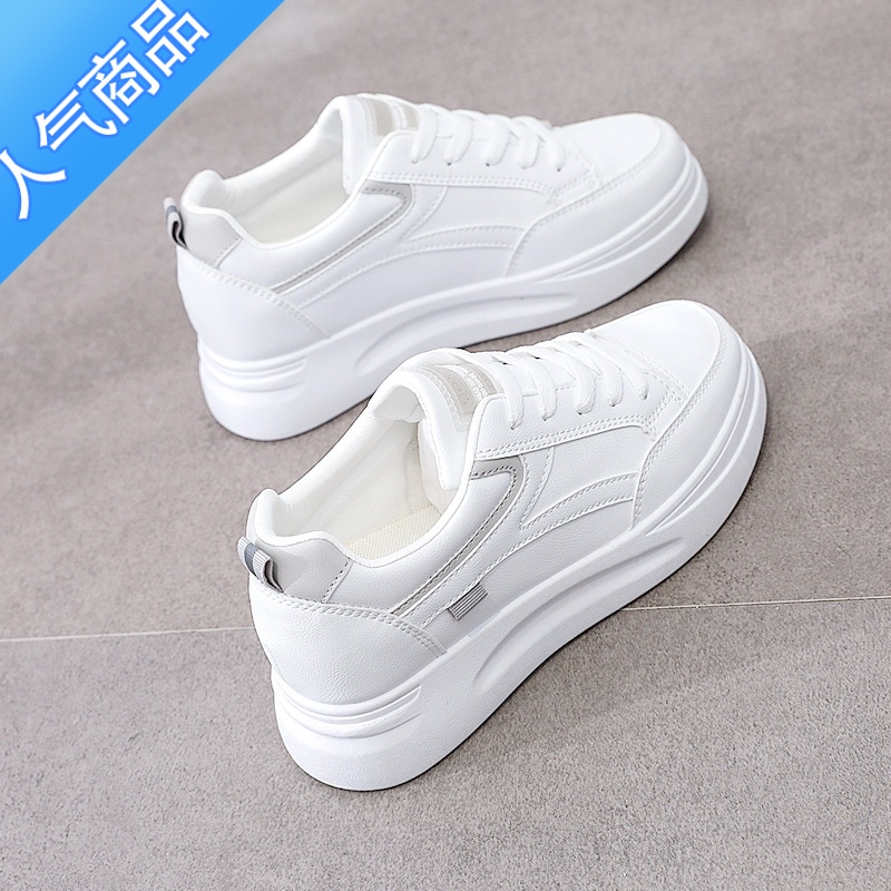 SUNTEK韩国内增高小白鞋女款2023夏季新款百搭帆布厚底板鞋透气女鞋高清大图