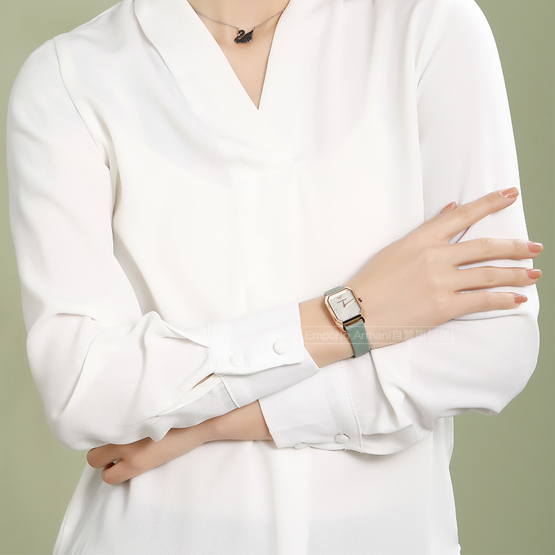 Armani阿玛尼手表女款简约气质小方表小绿表石英女表 生日礼物 送女友AR11302 七夕礼物高清大图