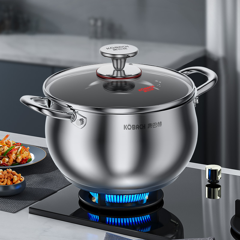康巴赫汤锅家用加厚304不锈钢奶锅煮粥锅小煮锅蒸煮锅电磁炉炖锅高清大图