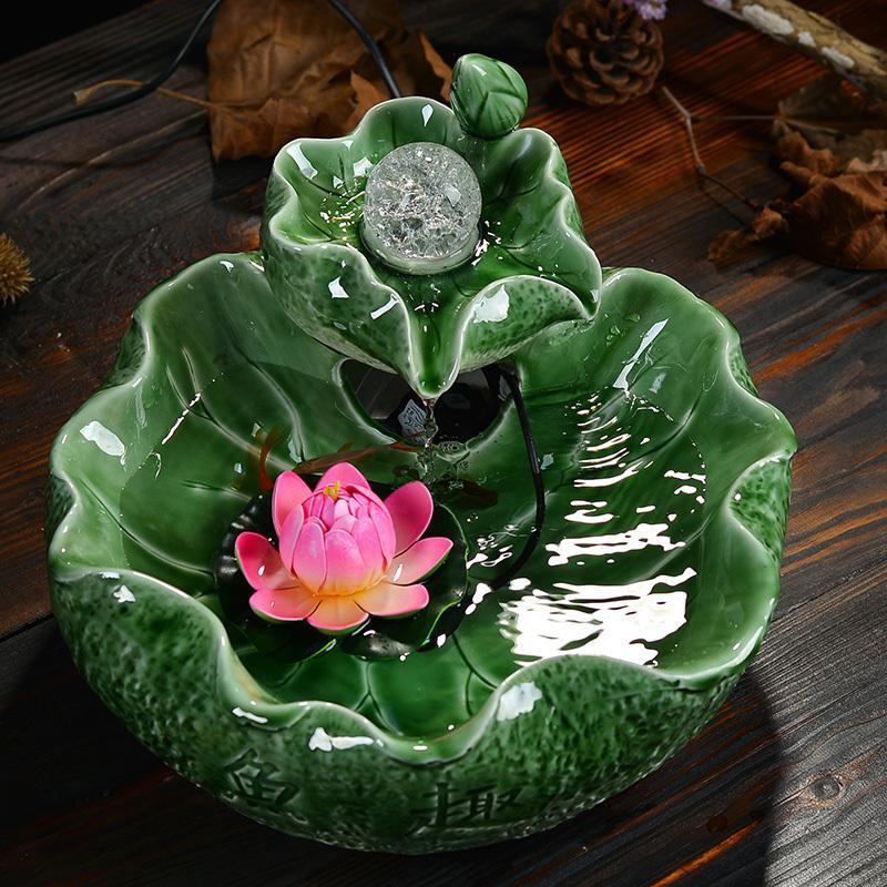 陶瓷流水喷泉摆件加湿器客厅家居风水轮石磨招财鱼缸转运球*L