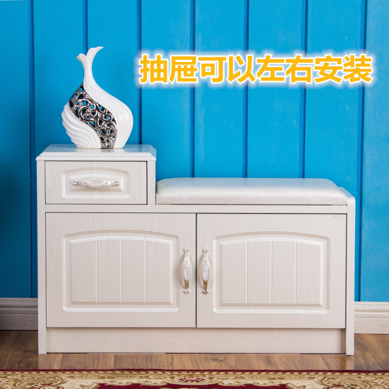 家柏饰(CORATED)欧式换鞋凳鞋柜矮家用可坐长凳子穿鞋凳进床尾凳储物收纳凳 象牙白带抽两门80长33宽58高
