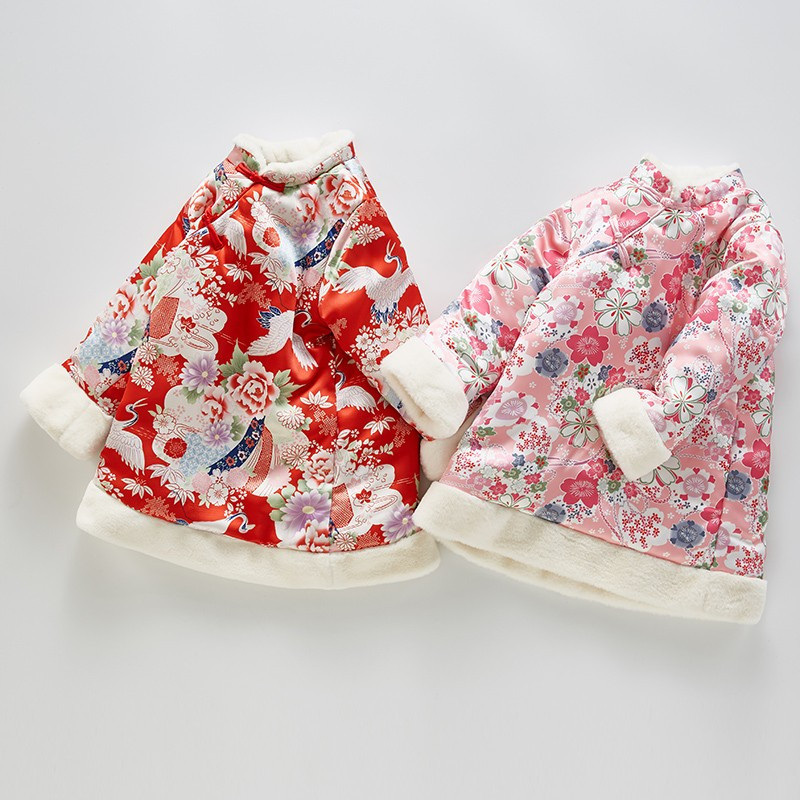毛呢裤子90女童旗袍秋冬季男童唐装中小儿童加绒保暖汉服宝宝棉衣古装