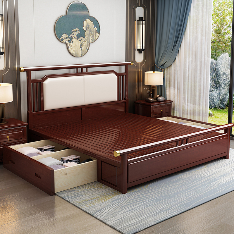 锐取床 中式实木床1.8米双人床主卧室现代轻奢简约1.