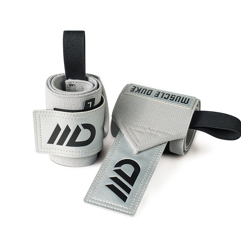 健身护腕弹力训练健身保护防扭 伤绷带运动助力带皮标护腕/肌肉公爵4208 皮标-灰色 均码/2只装