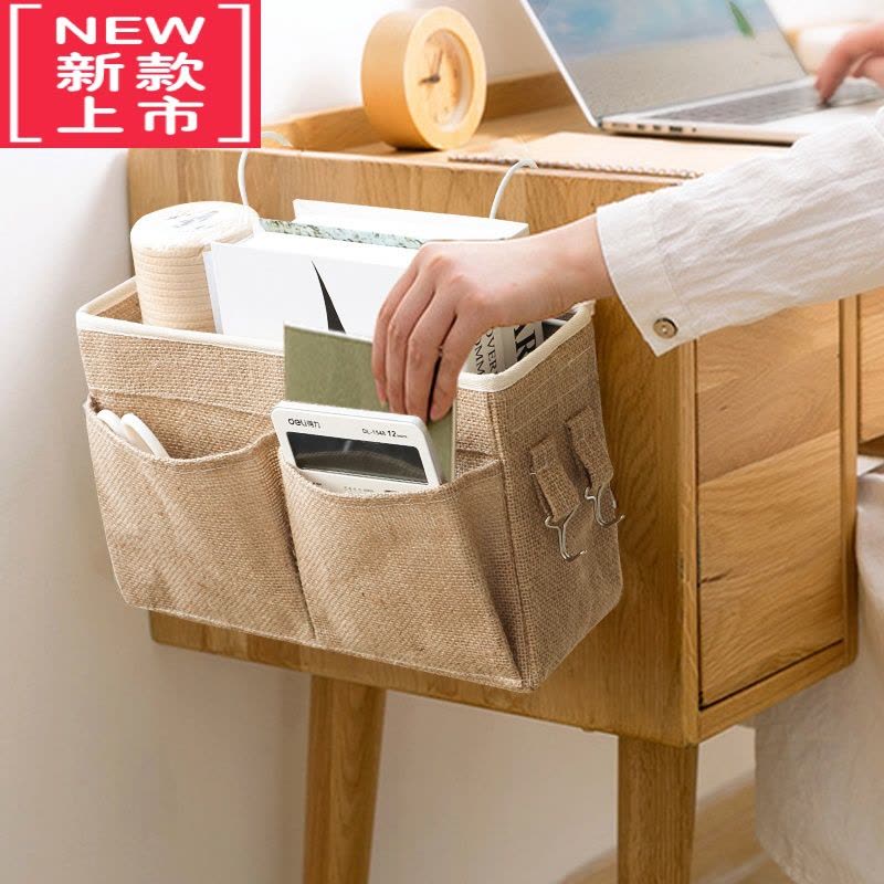 可莉允宿舍床头收纳挂袋墙上布艺置物袋学生课本存放浴室门后床边挂篮图片