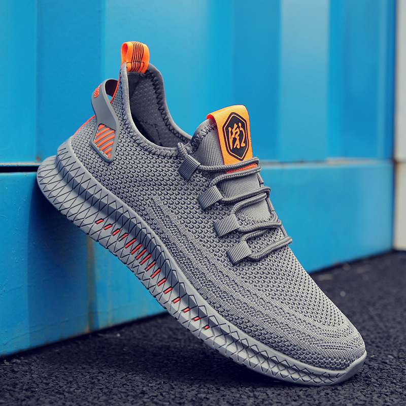 婕秘2021新款夏季透气网面飞织潮鞋男士运动休闲网鞋板鞋防臭跑步男鞋