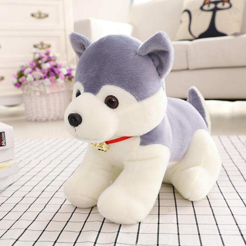 棕色哈士奇30厘米经典哈士奇铃铛狗公仔毛绒玩具毛绒娃娃